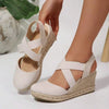 Women's Summer Espadrille Wedge Sandals Comfortable Vacation Platform Shoes Cross Strap Casual Heels