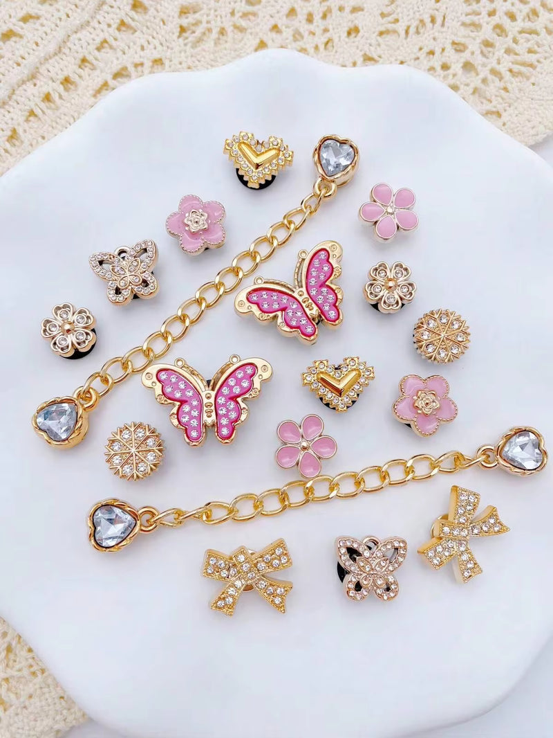 18pcs Detachable Garden Shoe Accessories DIY Kit - Includes Bows, Rhinestone Chains, Butterflies, Small Flowers Shoe Clips, Versatile Decorations For Women's Sandals, Slippers, Beach Bags, Ideal For Holidays And Birthday Party Gifts