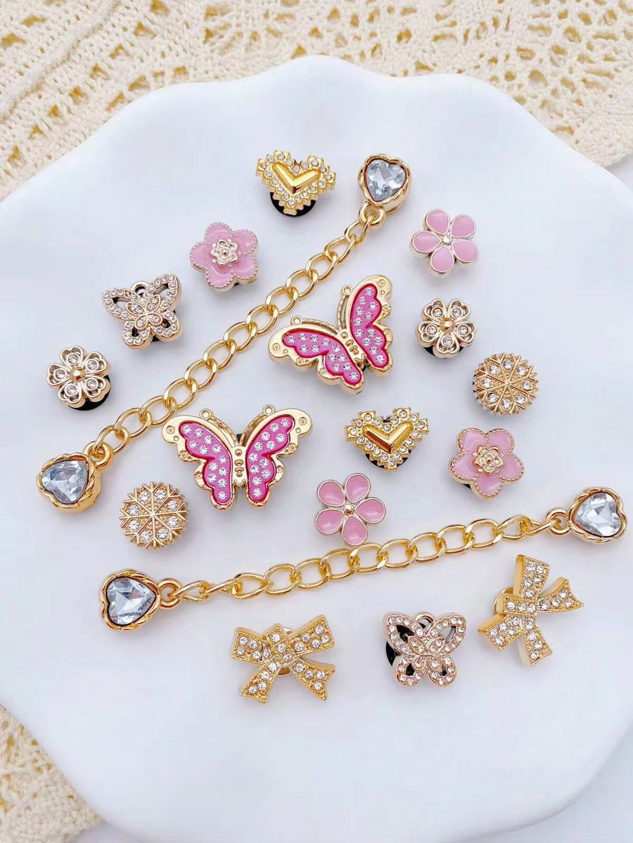 18pcs Detachable Garden Shoe Accessories DIY Kit - Includes Bows, Rhinestone Chains, Butterflies, Small Flowers Shoe Clips, Versatile Decorations For Women's Sandals, Slippers, Beach Bags, Ideal For Holidays And Birthday Party Gifts
