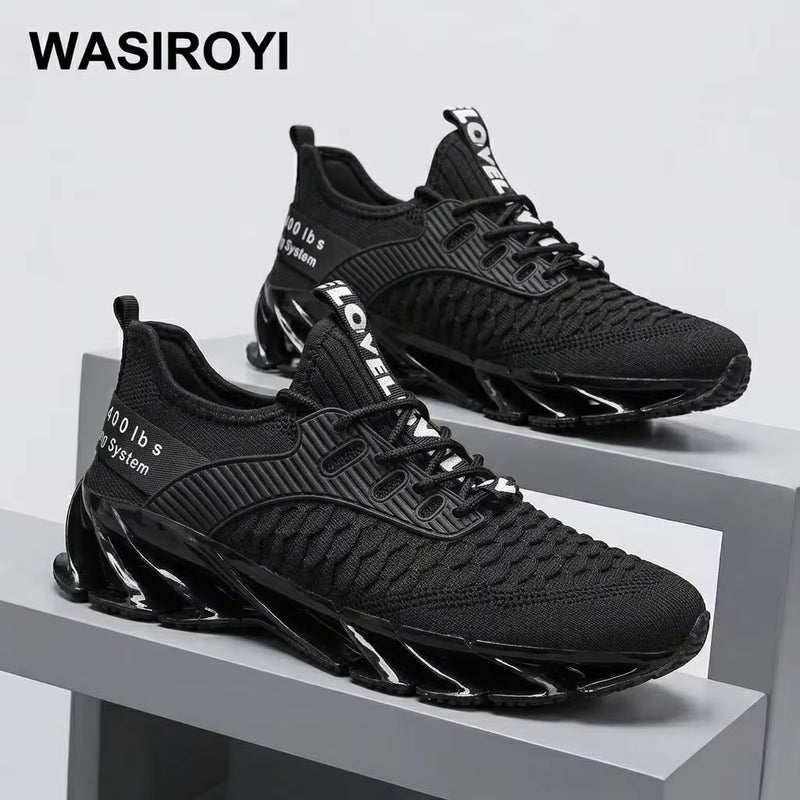 WASIROYI Men's Blade Sole Running Shoes, Breathable Mesh Athletic Sneakers With Shock-Absorbing Cushioning, Lightweight Footwear For Jogging, Gym