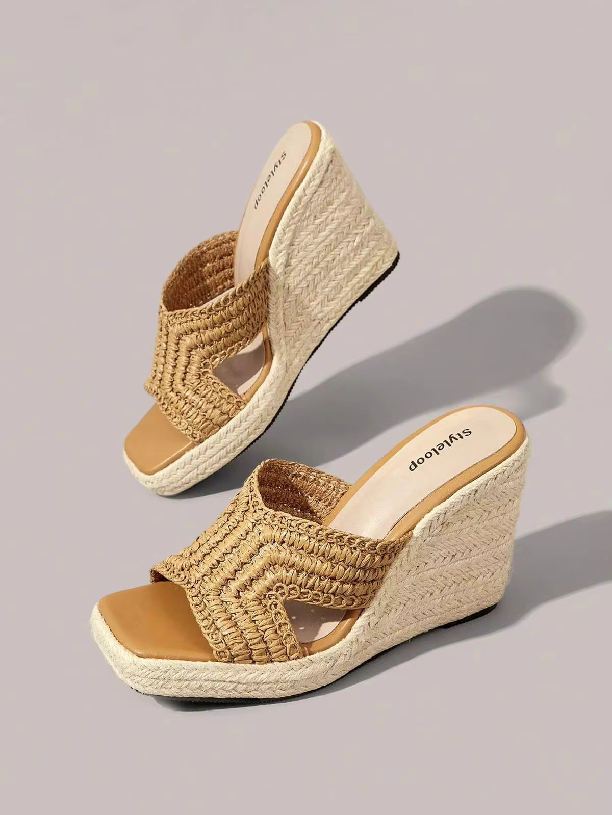 Styleloop Women's Hemp Rope Straw Woven Wedge Heel Brown Woven Women's Wedge Heel Sandals Slippers Hemp Rope Shoes Bohemian Style Suitable For Going Out On Vacation Daily Dating Beach Seaside Travel Casual Style Wear Women's Shoes Sandals Summer